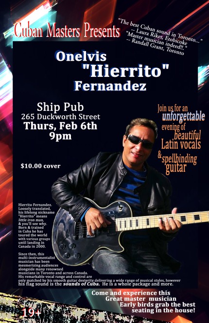 Cuban Masters Presents Onelvis Fernandez @ The Ship Thurs Feb 6th 9pm